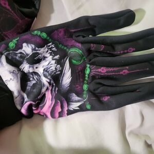 Skull Design Gloves with Green and Pink Accents